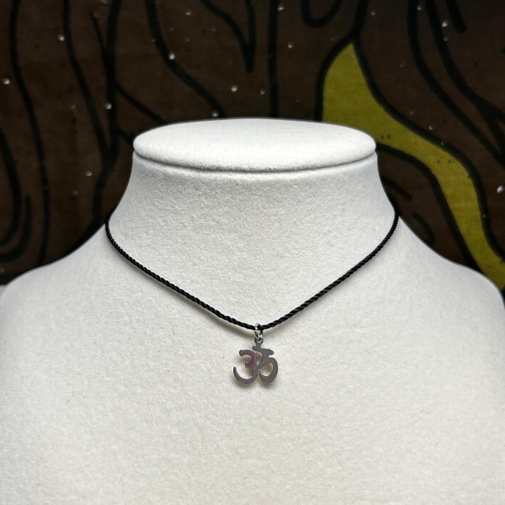Om Symbol Necklace Handmade Stainless Steel Black Cord Meditation Yoga Spiritual